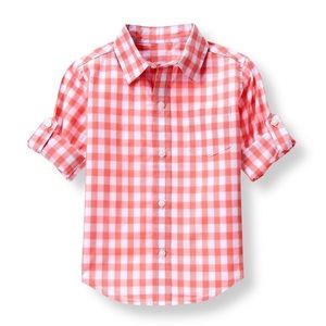 Janie & Jack size 5 boys coral checked button down shirt